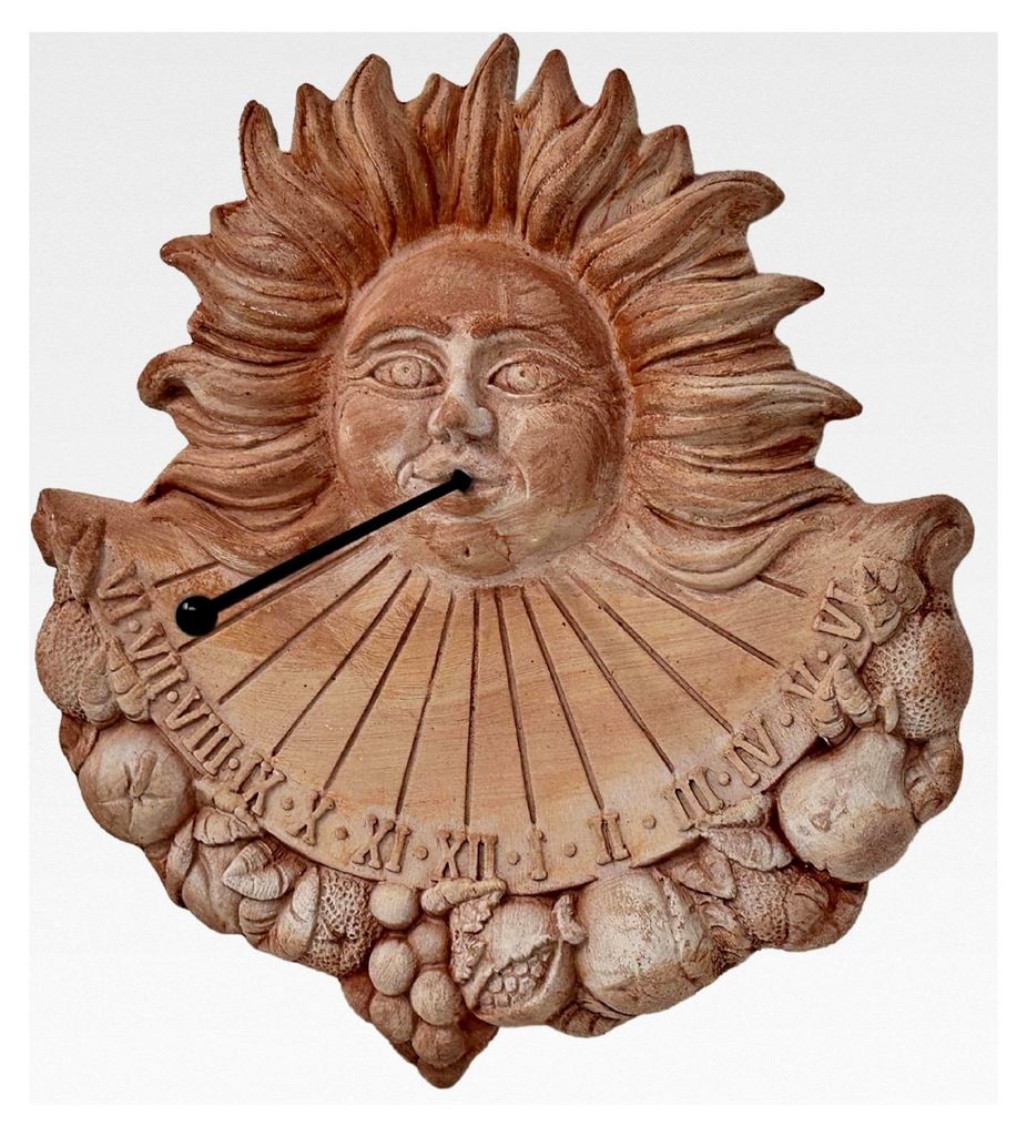 Sonnenuhr aus Terrakotta für den Außenbereich, wetterfest, Vintage-Design, hergestellt in Italien (Mitteluhr 33 x 35 cm)