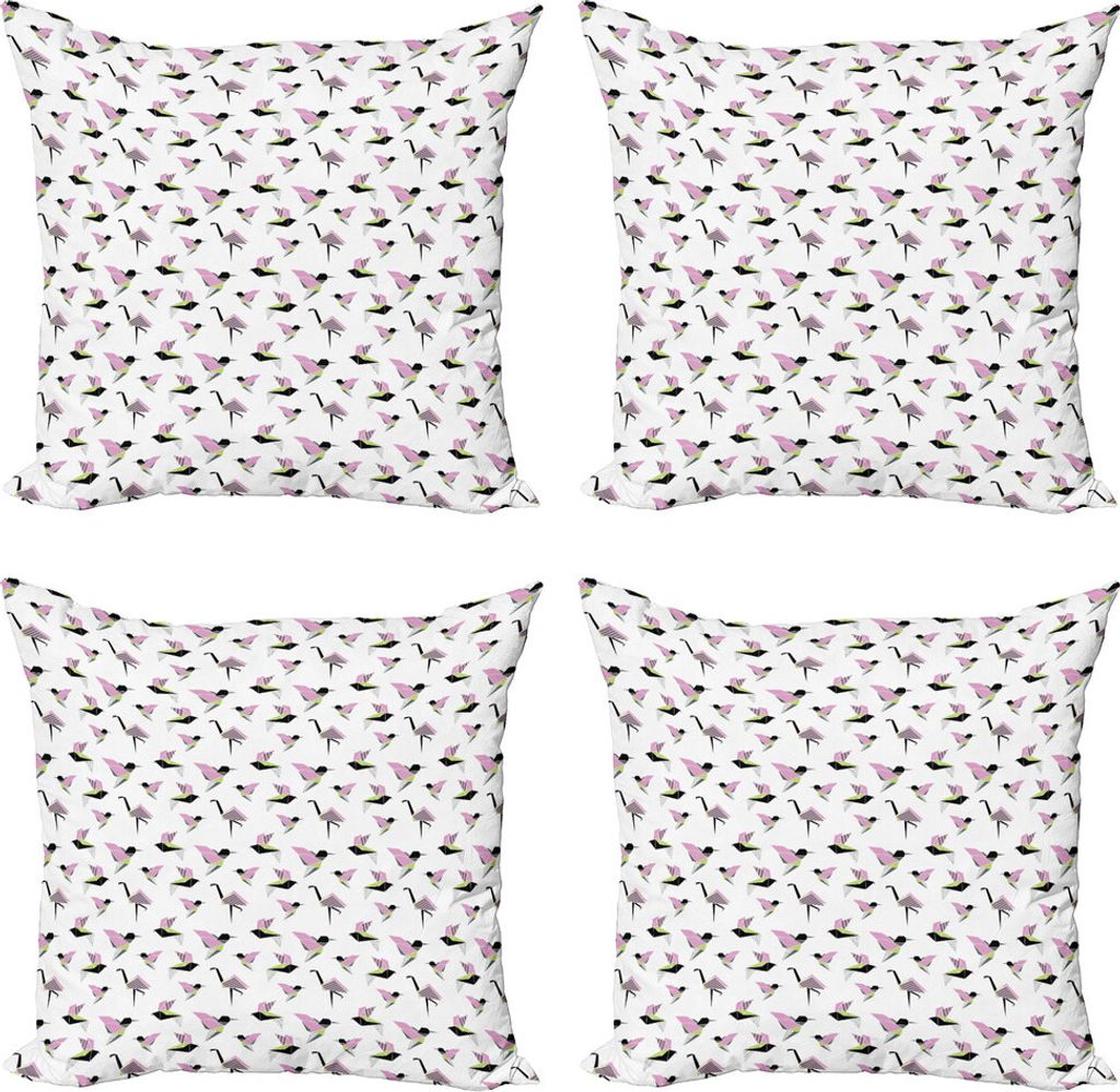 ABAKUHAUS japanisch Kissenbezug Set (4 Stück), Origami Geometric, Moderner Doppelseitiger Digitaldruck, 40 cm x 40 cm, Rosa-Grün-Koksgraue