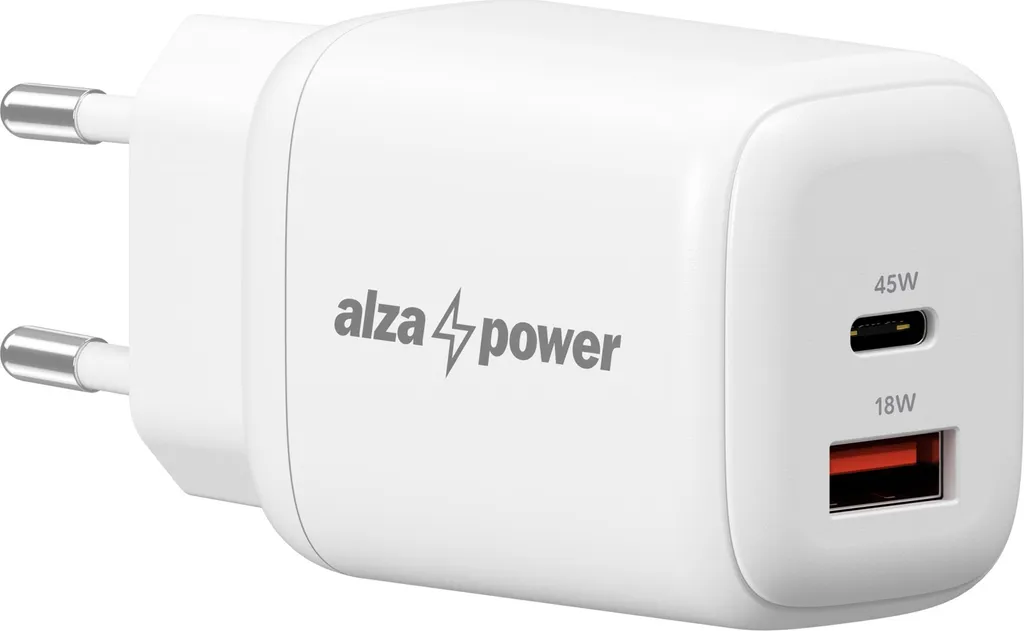 Caricatore da Viaggio AlzaPower G520CA 45W GaN: USB-C e USB-A Bianco