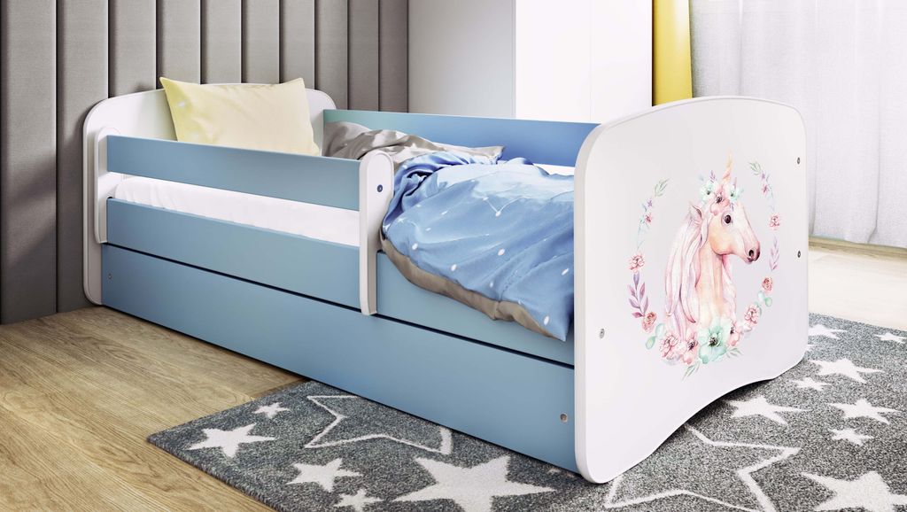 Kinderbett Jugendbett Pferd 70x140, 80x160, 80x180 cm - Komplettset mit Matratze, Schublade & Rausfallschutz