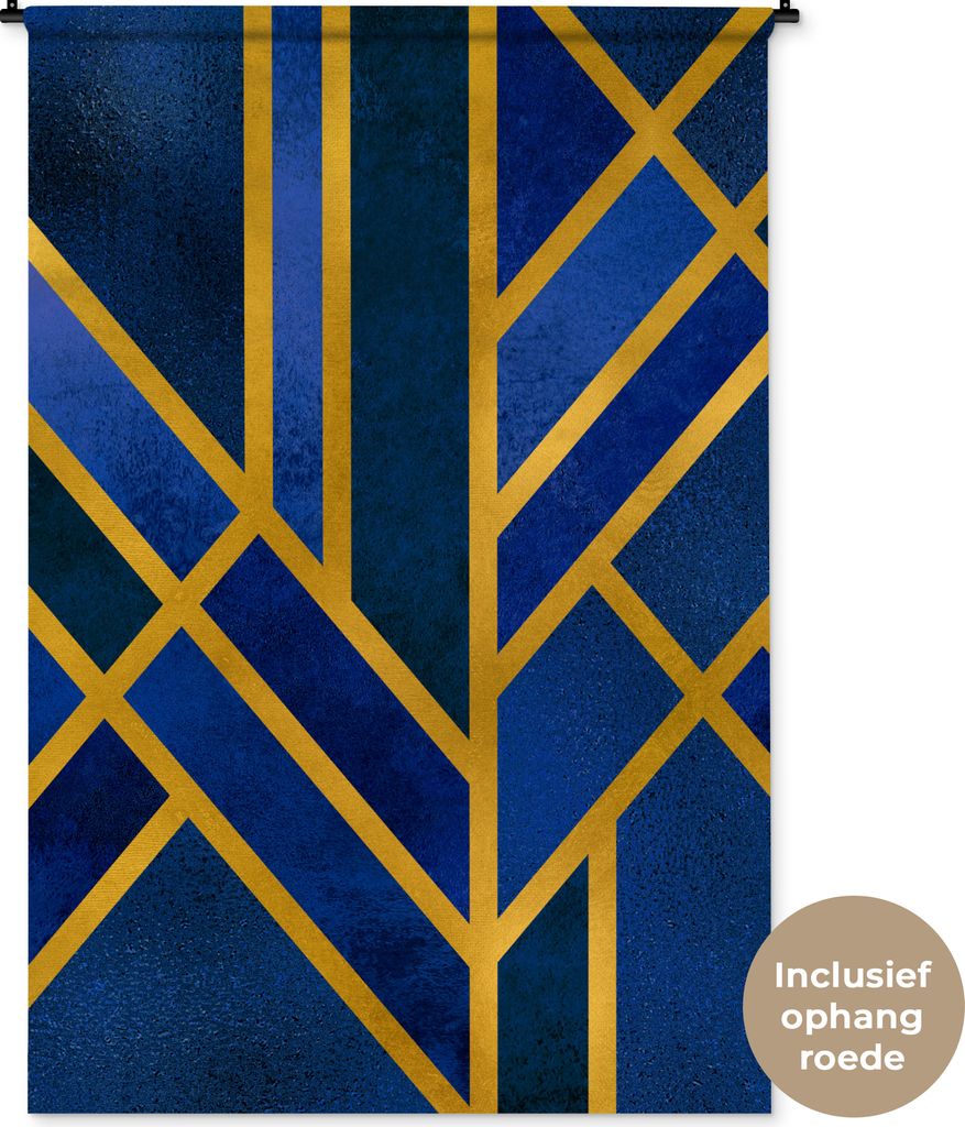 MuchoWow Wandteppich Wandbehang Gold - Luxus - Blau 120x180 cm Tapisserie Dekoration Wandtuch - Schlafzimmer - Dekorationen für das Haus