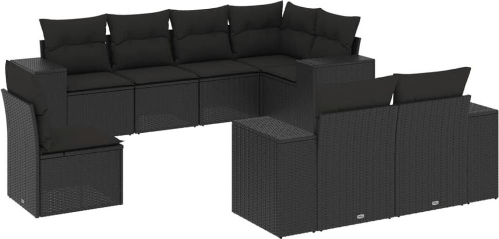 vidaXL 8-tlg. Garten-Sofagarnitur mit Kissen Schwarz Poly Produktbild 