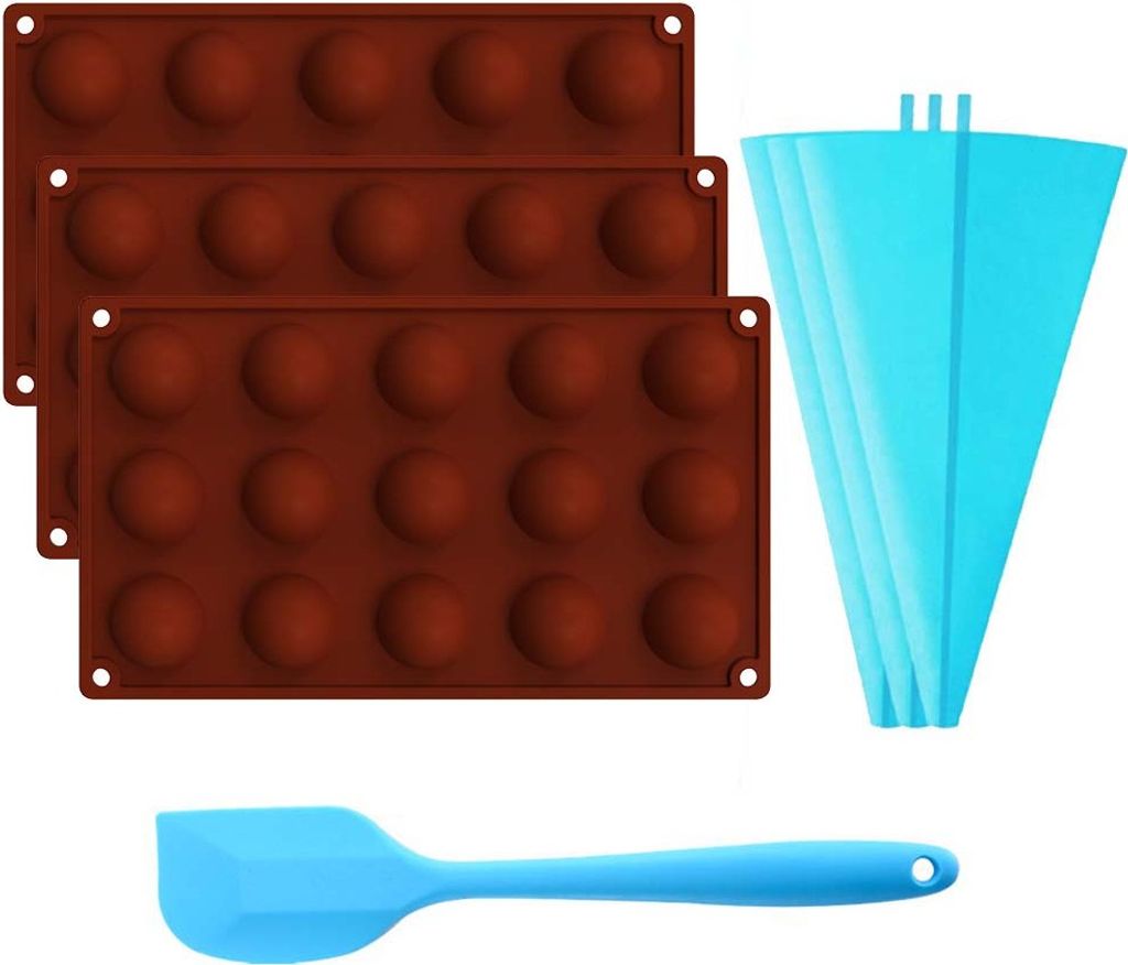 7PCS Schokoladenherstellung Zubehör Set,3Pcs 15-fach Mini Halbkugel Silikonform / Heiße Schokoladenbombe & Kakaobombe Kugelform,3PCS Silikon Spri...