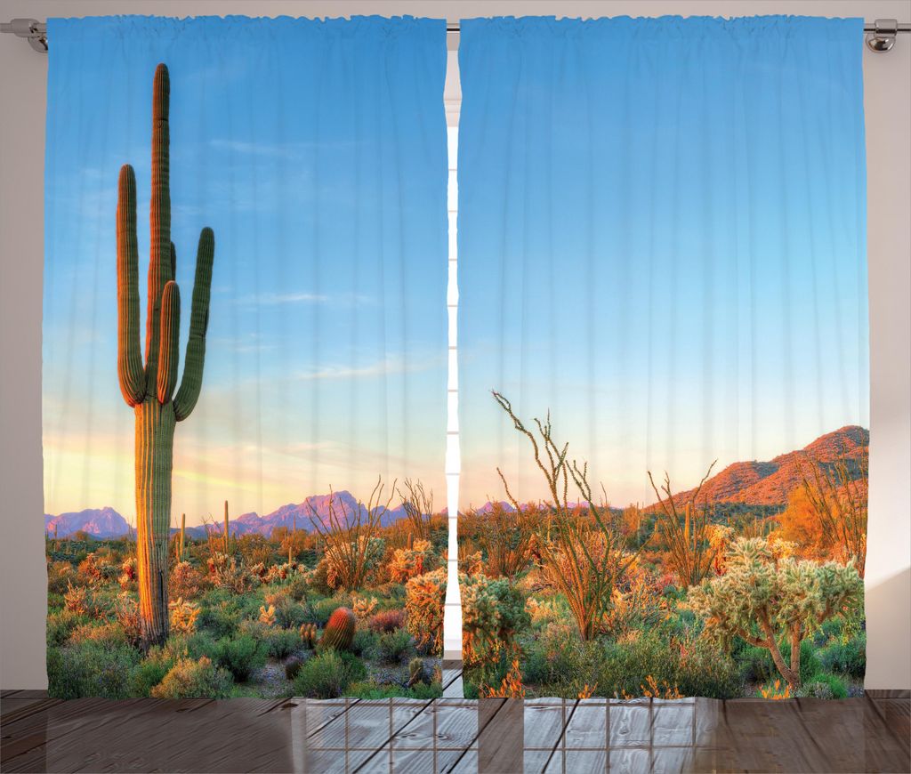 ABAKUHAUS Foto Rustikaler Gardine, Kaktus-Sonnenuntergang-Landschaft, Schlafzimmer Kräuselband Vorhang mit Schlaufen und Haken, 280 x 245 cm, Mehr...
