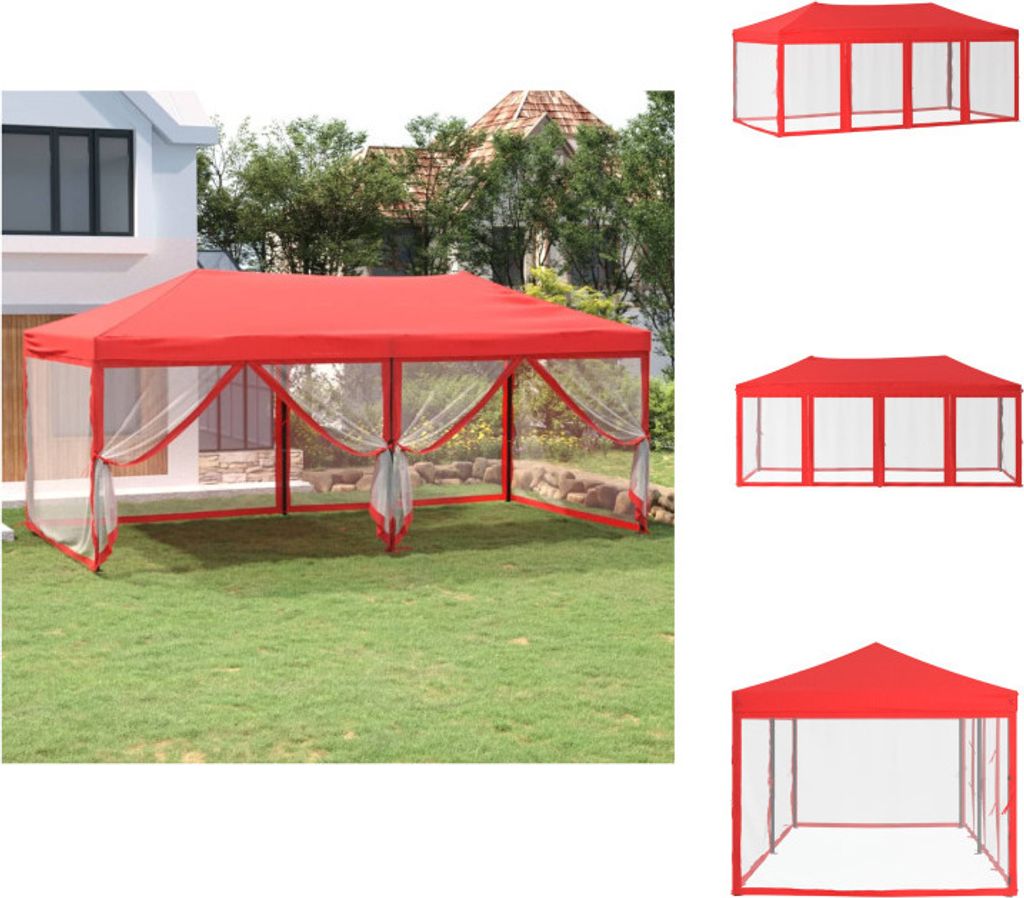 vidaXL Partyzelt Faltbar mit Seitenwänden Rot 3x6 m - Pavillons & Partyzelte
