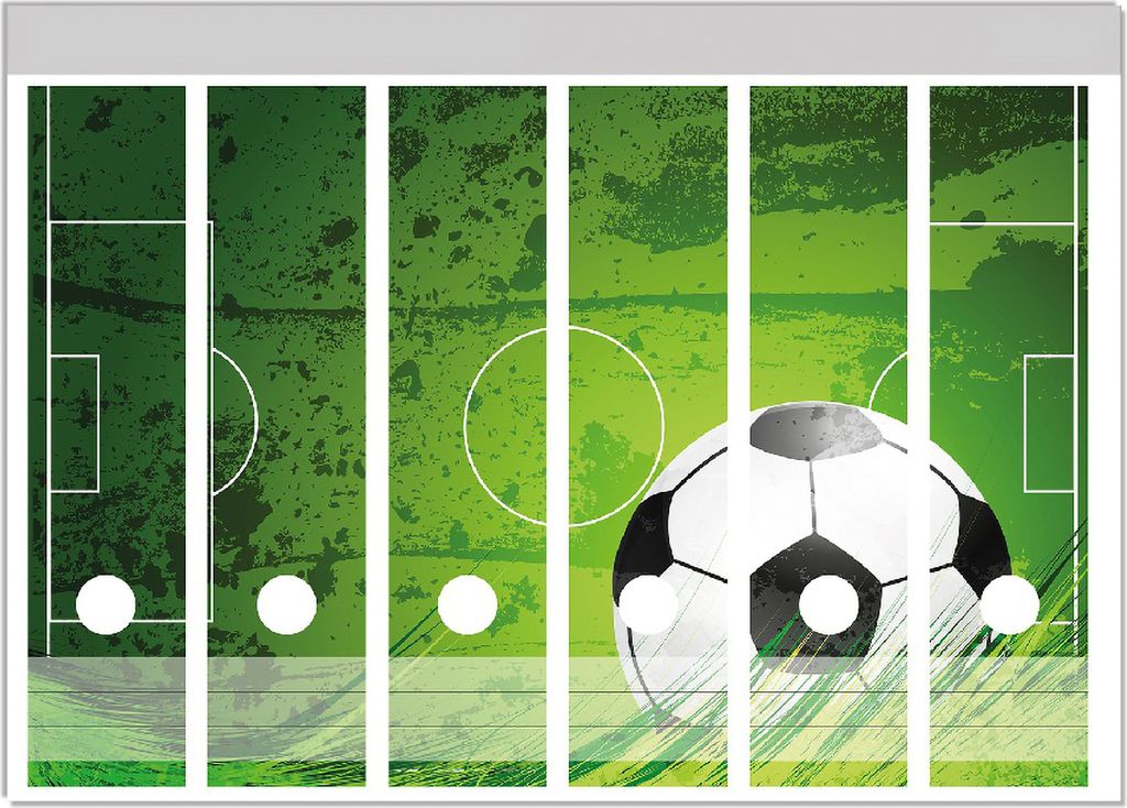 Wallario Ordnerrücken Sticker, selbstklebend für breite Ordner, 6 Stück, Motiv Fußball-Feld klassisch grün mit Ball