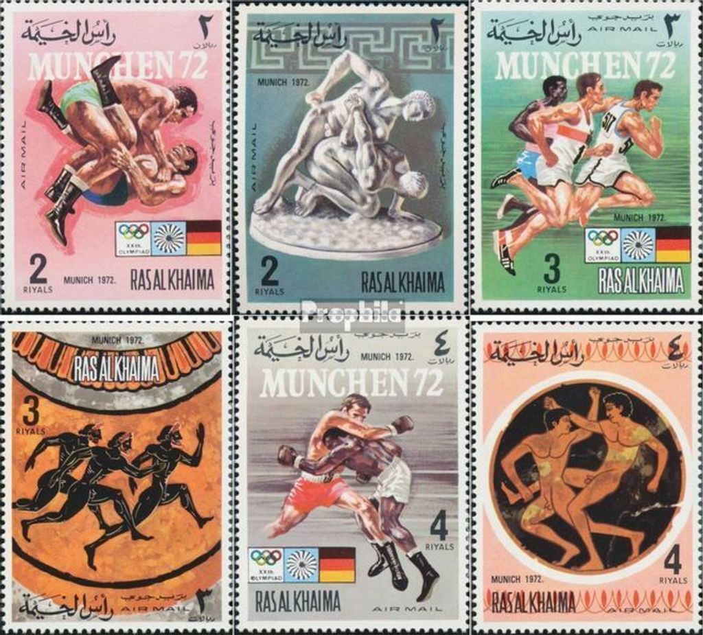 Briefmarken Ras al Chaima 1972 Mi 788A-793A (kompl.Ausg.) postfrisch Sport der Antike und der Neuzeit