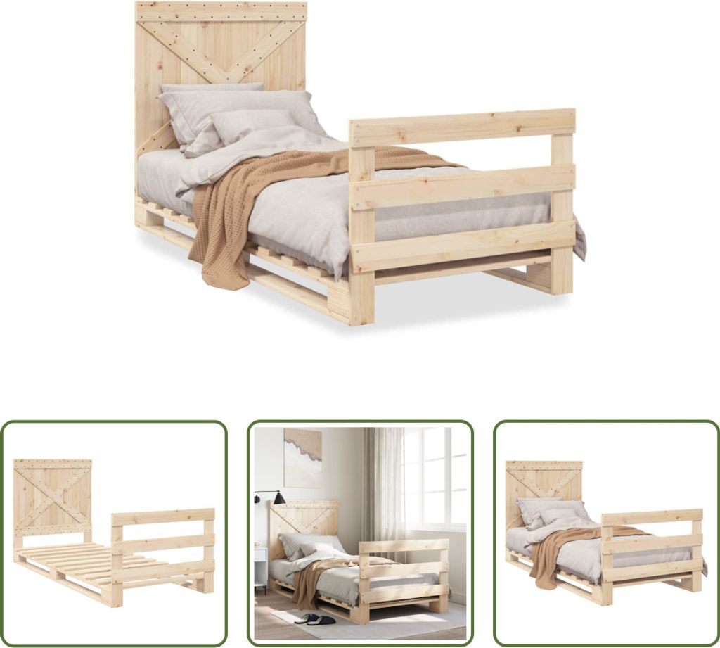 The Living Store Massivholzbett mit Kopfteil 90x200 cm Kiefer