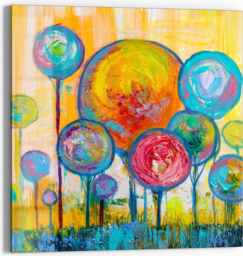 DEQORI Glasbild Echtglas 50x50 cm 'Baumkronen nach Kandinsky' Wandbild Bild modern Deko