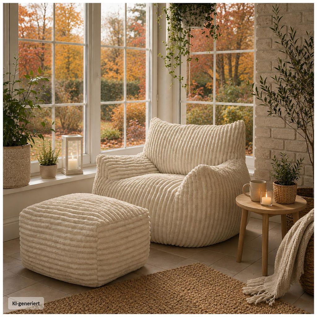 Loungesessel mit Hocker in Beige Produktbild 