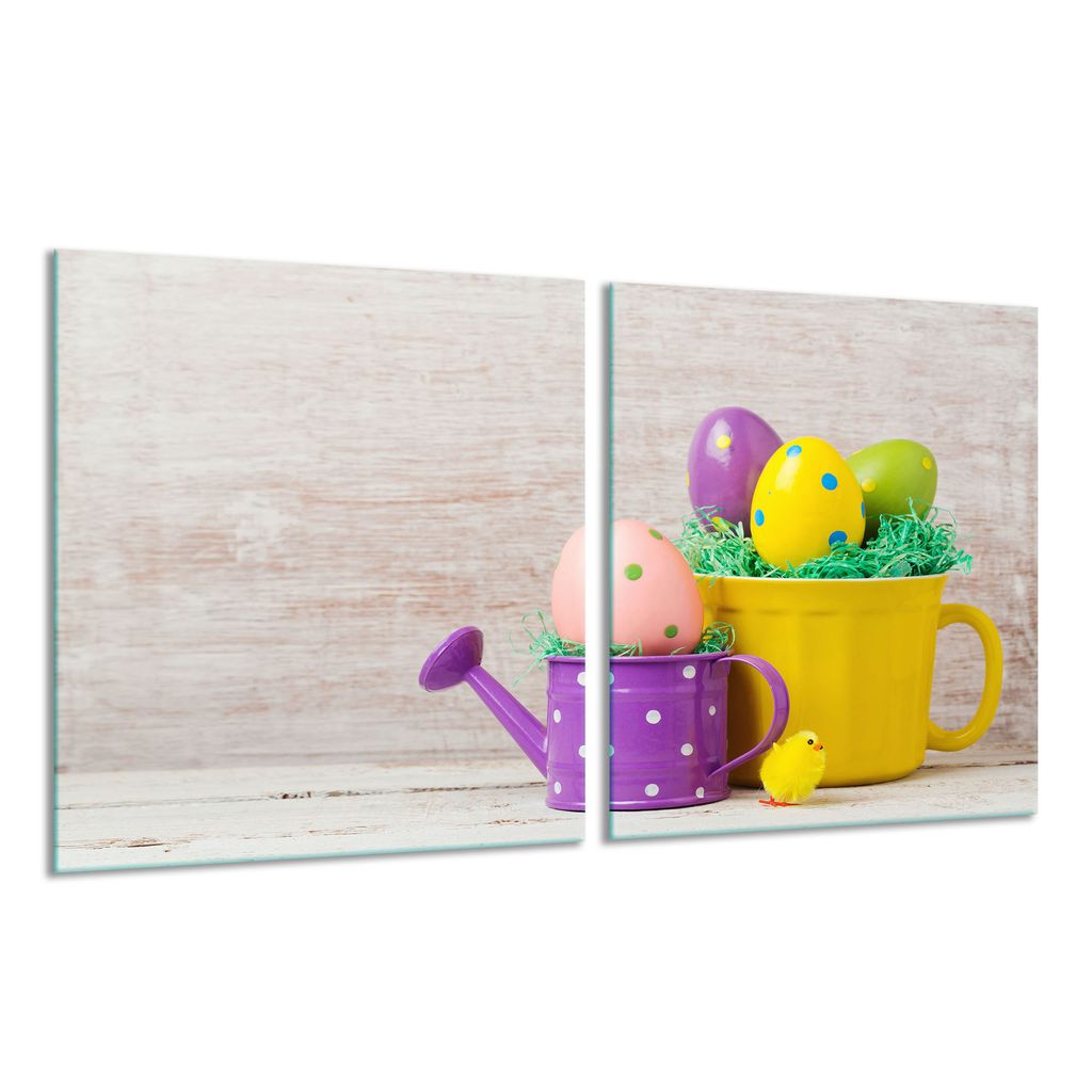 Herdabdeckplatte Ceran 2-Teilig 2x40x52 Ostern Bunt Abdeckung Spritzschutz Glas