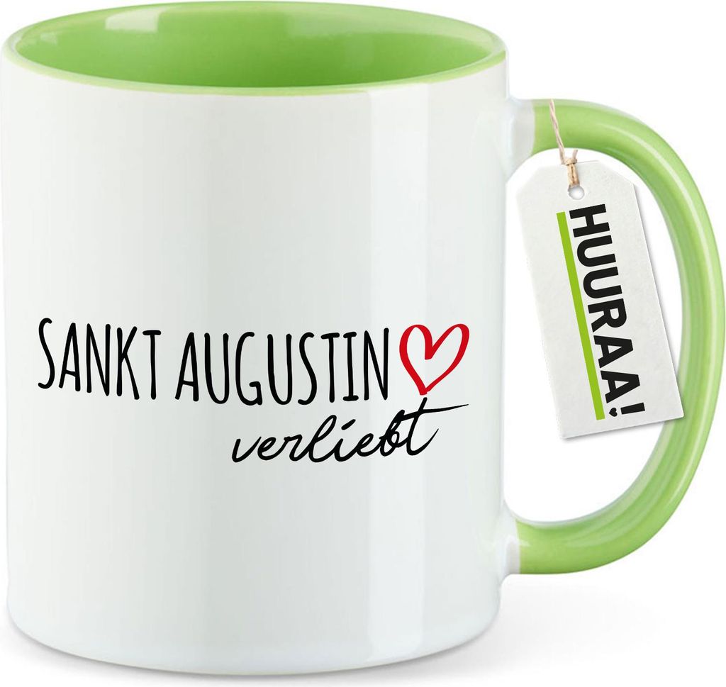 Huuraa Kaffeetasse Sankt Augustin verliebt 330ml Grün Keramik Kaffeebecher Geschenkidee