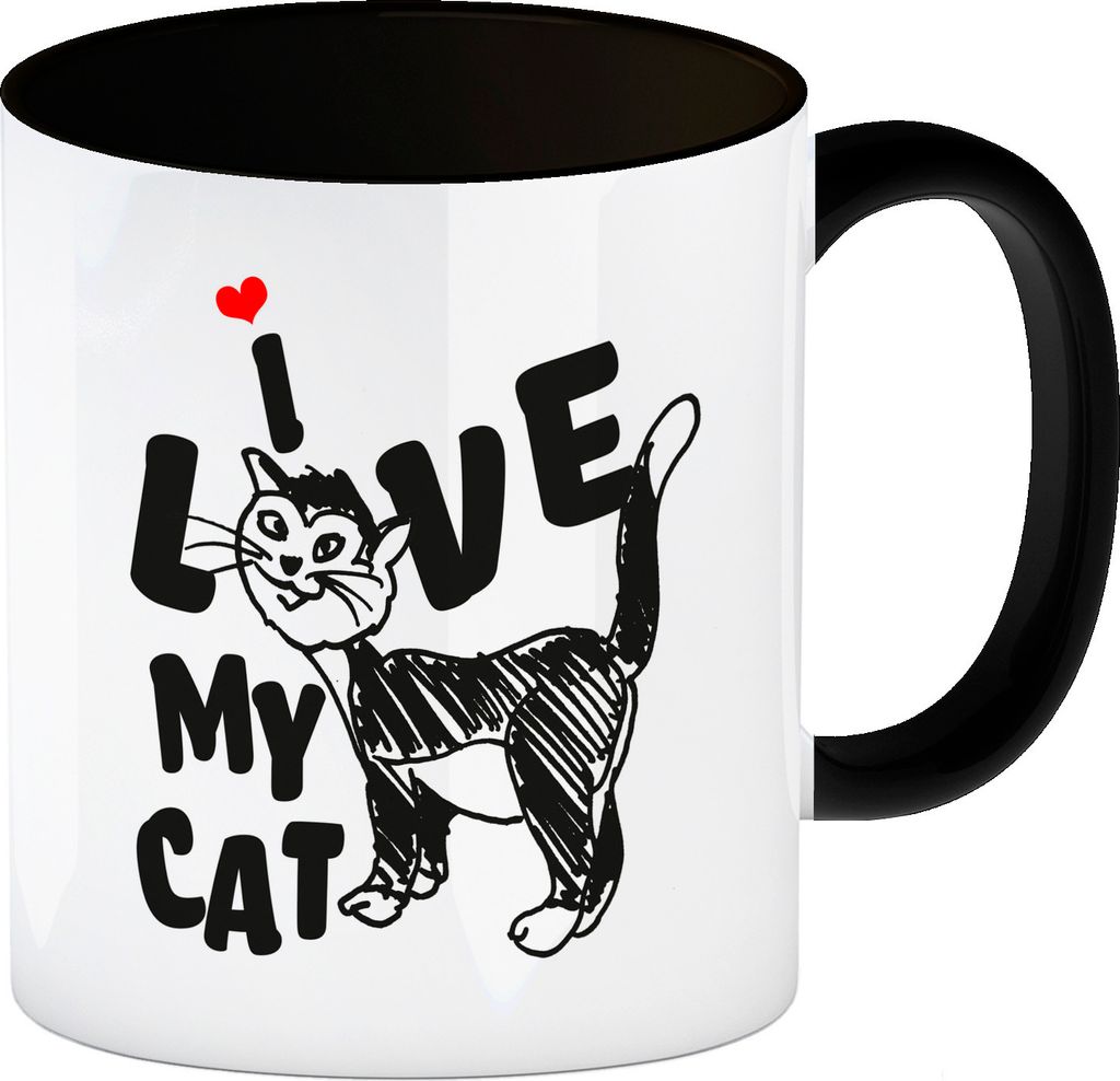 I live my cat Kaffeebecher Schwarz Du bist noch auf der Produktbild 