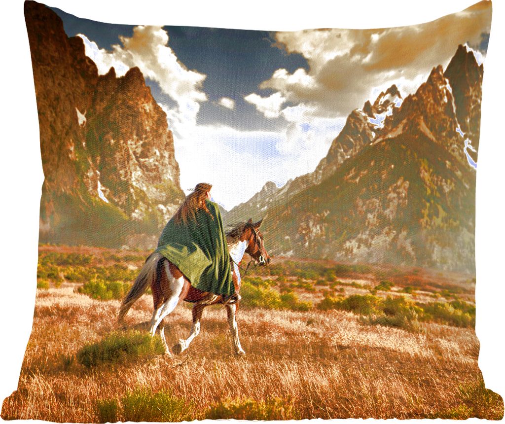 MuchoWow Zierkissen Sofakissen Wohnzimmer Dekokissen 60x60 cm Pferd - Reiter - Natur - Sitzfläche - Foto Polster