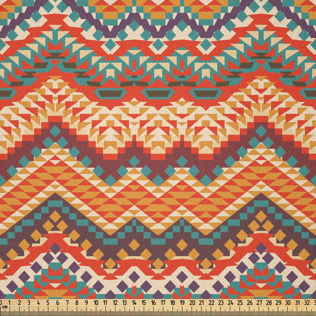 ABAKUHAUS Bunt Microfaser Stoff als Meterware , Bunter Zick Zack Zig Zag zeichnet historisches Mayamuster Ethnie Thema, 3 M (230 x 300 cm), Mehrfarbig