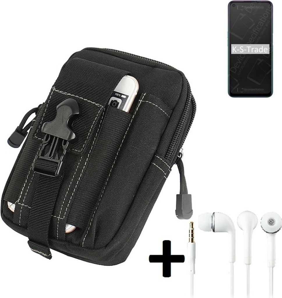 K-S-Trade Gürteltache + Kopfhörer kompatibel mit Oppo A72 Gürtel Tasche Holster Schutz Hülle Handy Hülle schwarz inkl. Extrafächer
