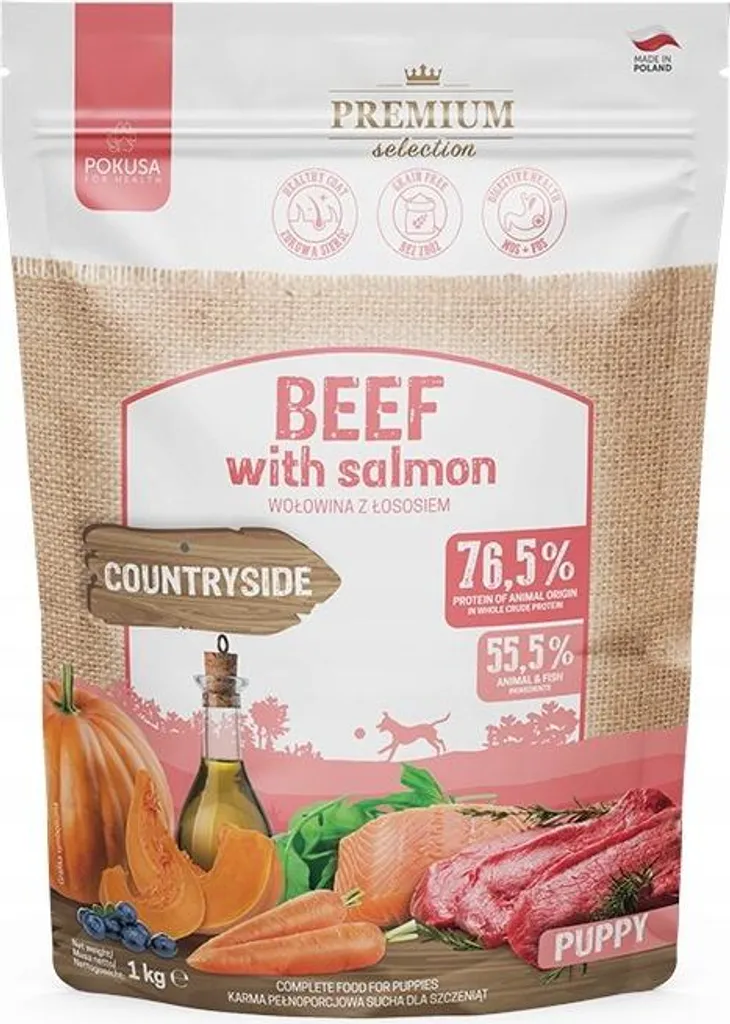 Aliment complet chiot au bœuf et saumon 1kg - Développement et Santé
