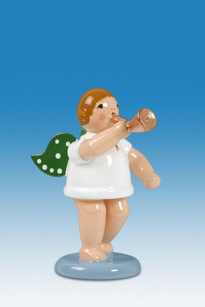 Holzfigur Engel mit Hifthorn und Krone Höhe 6cm NEU