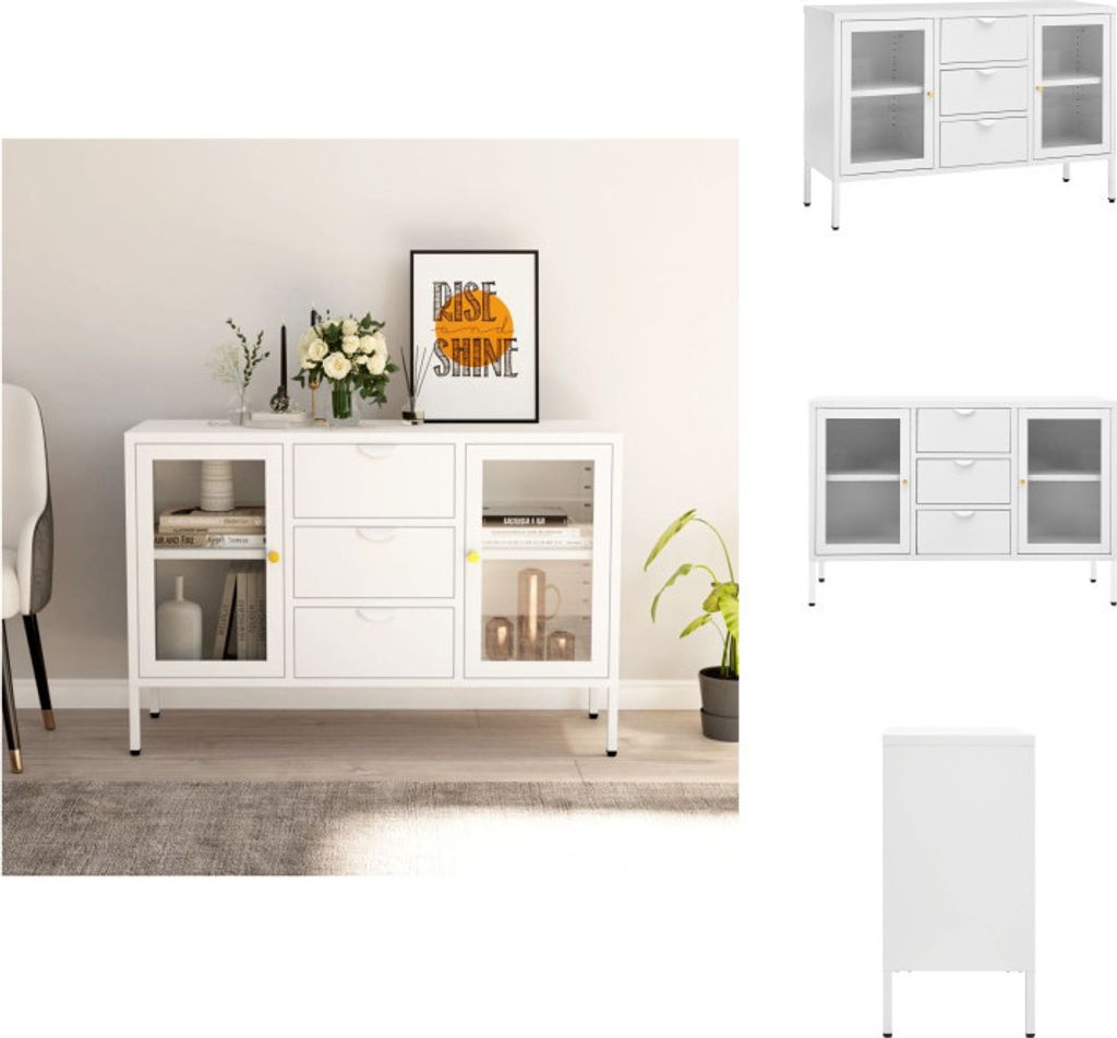 vidaXL Sideboard Weiß 105x35x70 cm Stahl und Hartglas - Sideboards