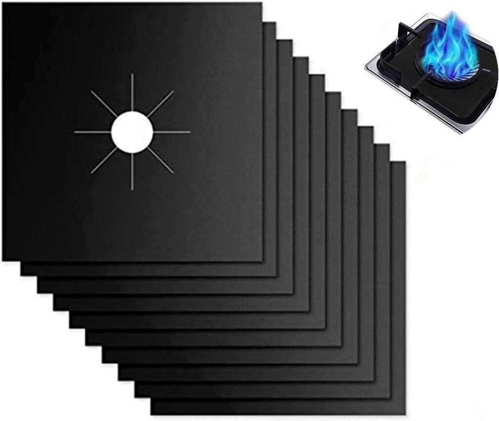10 Gaskochfeld-Schutzkappen – hitzebeständig, 27 x 27 cm – wiederverwendbar/schwarz – schmutzabweisend/leicht zu reinigen