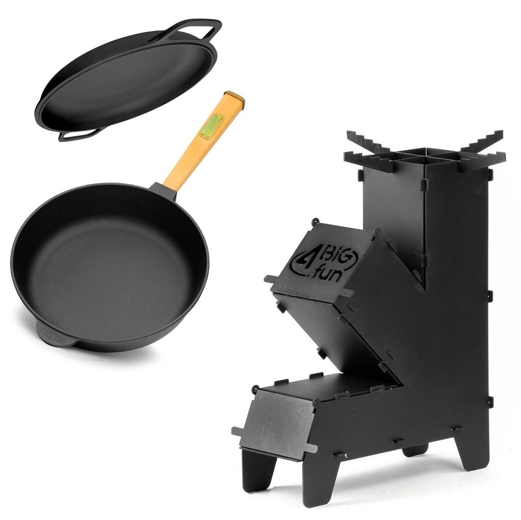 Raketenofen für Dutch Oven Ø20 cm Gusseisenpfanne Ø20 cm Deckel-Bratpfanne Gusseisen Universaldeckel Servierpfanne Induktion Campingkocher Rocke...