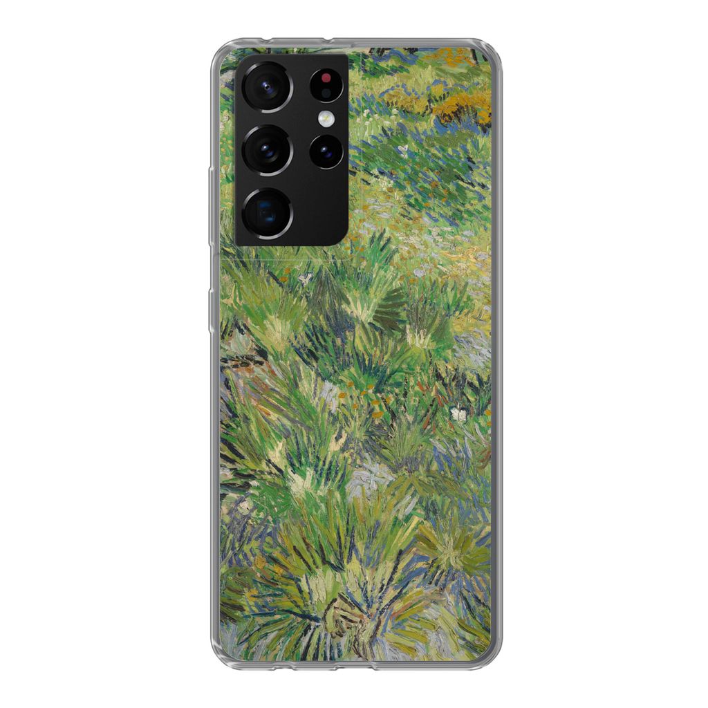 MuchoWow Handyhülle Schutzhülle Hülle für Samsung Galaxy S21 Ultra Grasige Wiese mit Blumen und Schmetterlingen - Vincent van Gogh Silikon So...