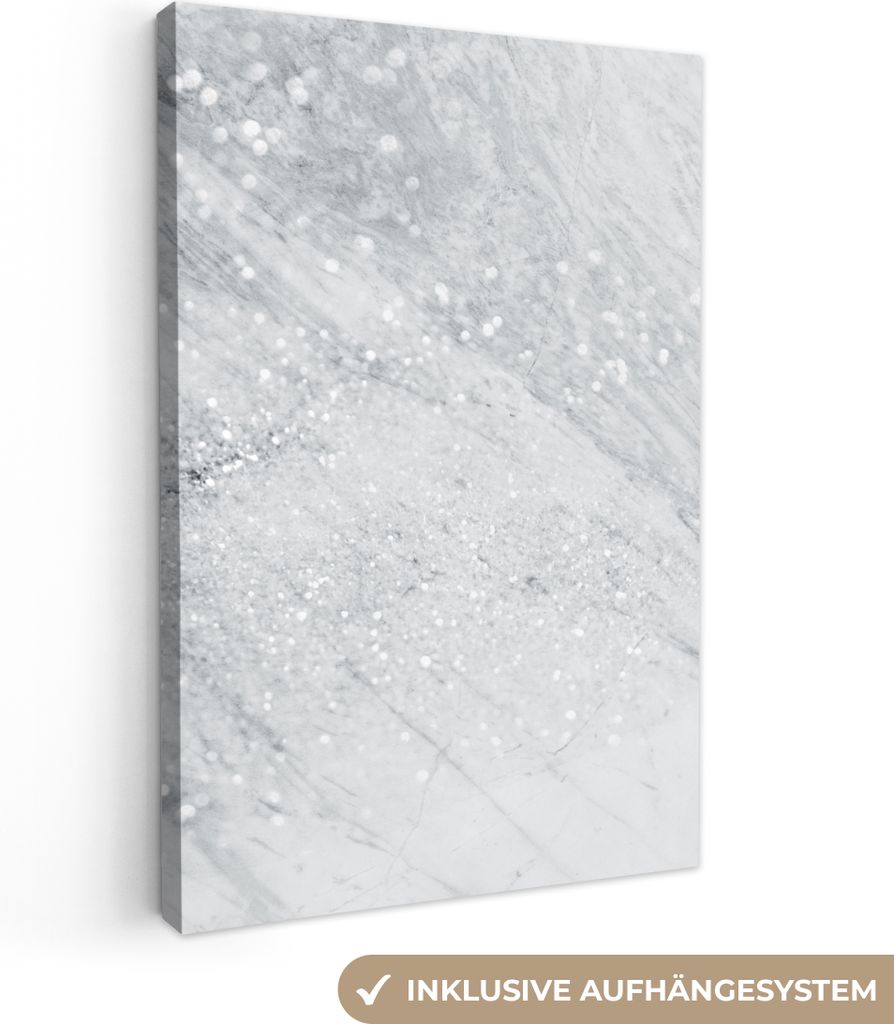 OneMillionCanvasses - Leinwandbilder - 90x140 cm, Marmor - Glitter - Grau, Wandbilder Kunstdruck Wanddekoration - Wandschmucke - Schlafzimmer
