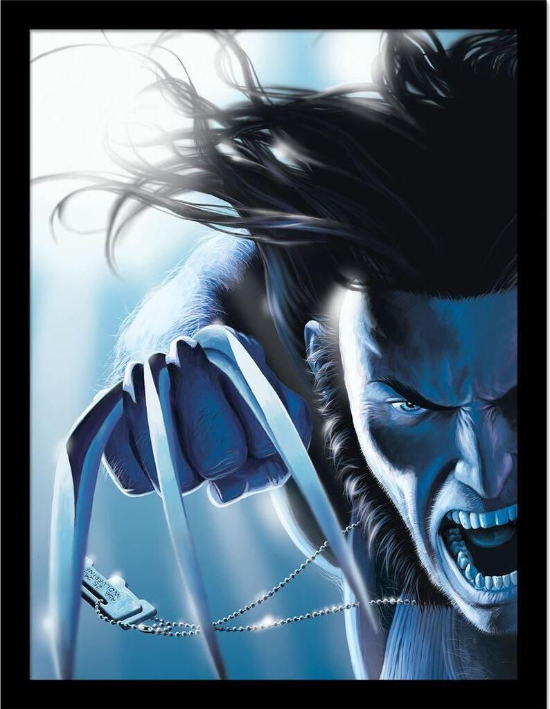 Marvel - Gerahmtes Poster "Wolverine Attack" PM9112 (40 cm x 30 cm) (Schwarz/Weiß/Blau)