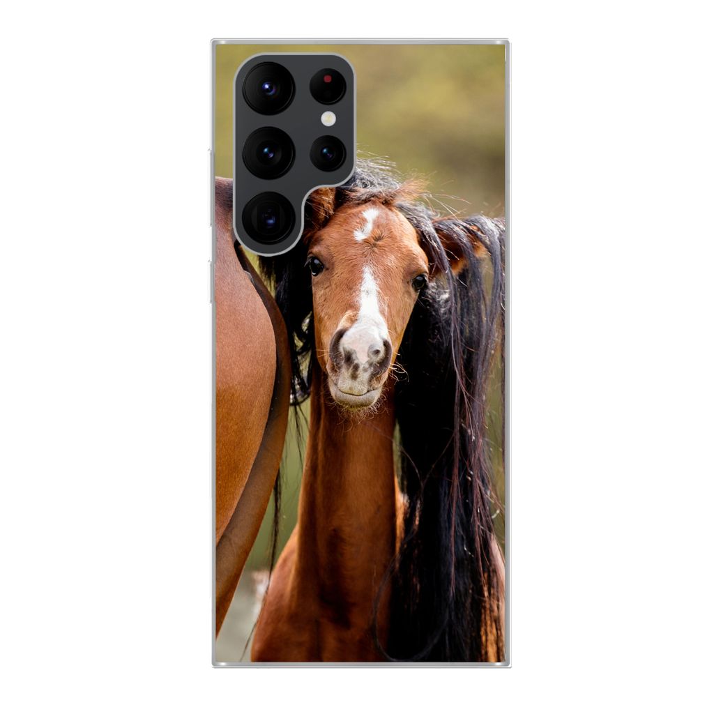 MuchoWow Handyhülle Schutzhülle Hülle für Samsung Galaxy S22 Ultra Pferde - Natur - Braun Silikon Softcase Handy Hülle - Abbildung