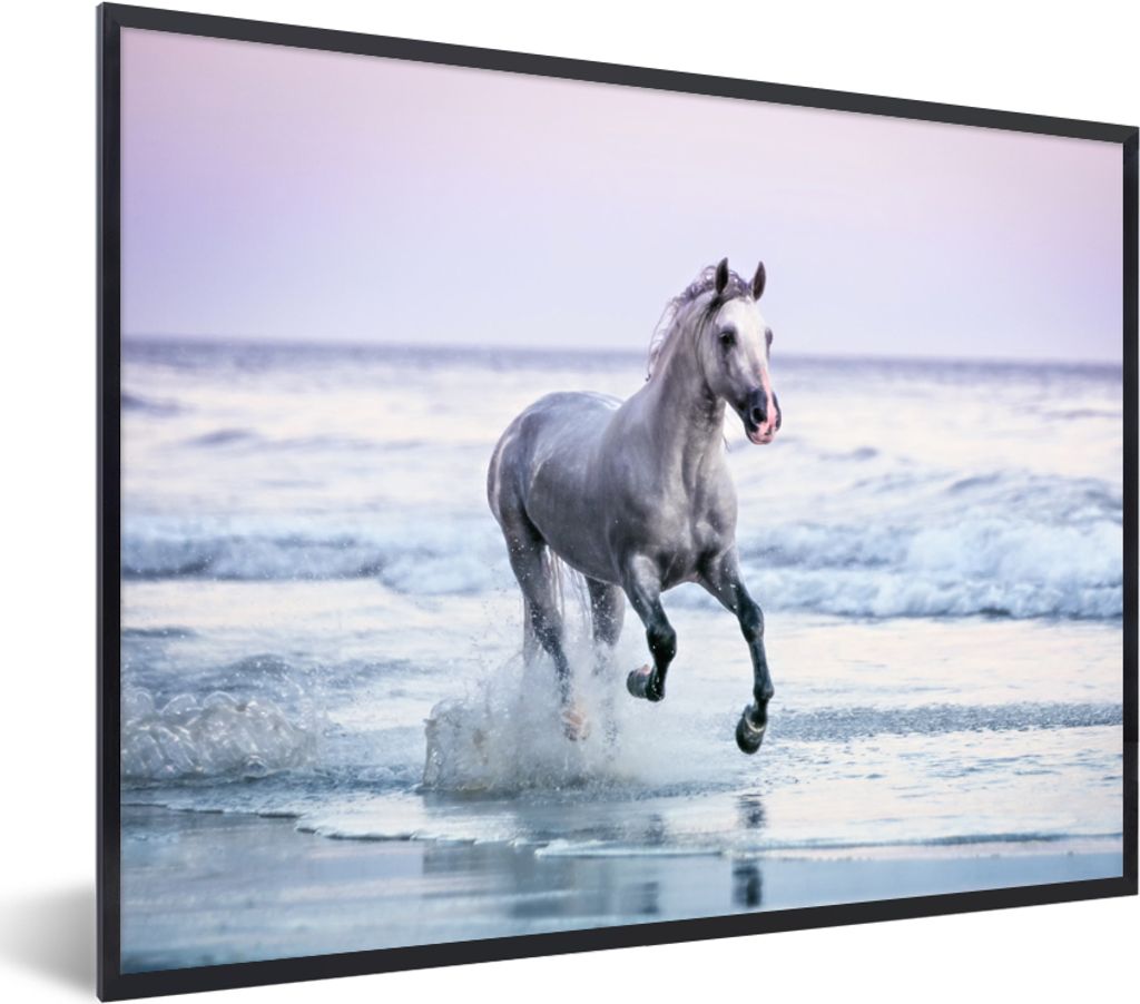 MuchoWow Gerahmtes Poster Pferd - Meer - Pastell 80x60 cm - Poster mit Schwarzem Bilderrahmen Wandposter Rahmen Foto Bilder - Schwarzem - Mit Ges...