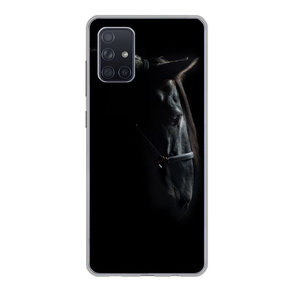 MuchoWow Handyhülle Schutzhülle Hülle für Samsung Galaxy A51 Pferd - Leicht - Schwarz Silikon Softcase Handy Hülle - Schutzabdeckung