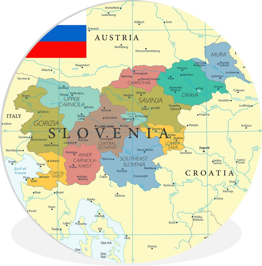 MuchoWow Rundes Wandbild - Runde Bilder Bunte Landkarte von Slowenien und seine Flagge Ø 30 cm Kreis Wanddekoration Kunststoff - Wandkreis - Wan...