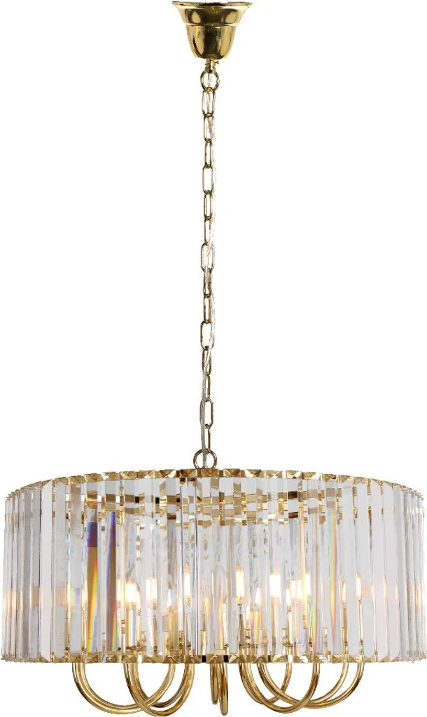 Lustre salon doré et cristal pour plafond haut 100 cm PARIS 10xE14