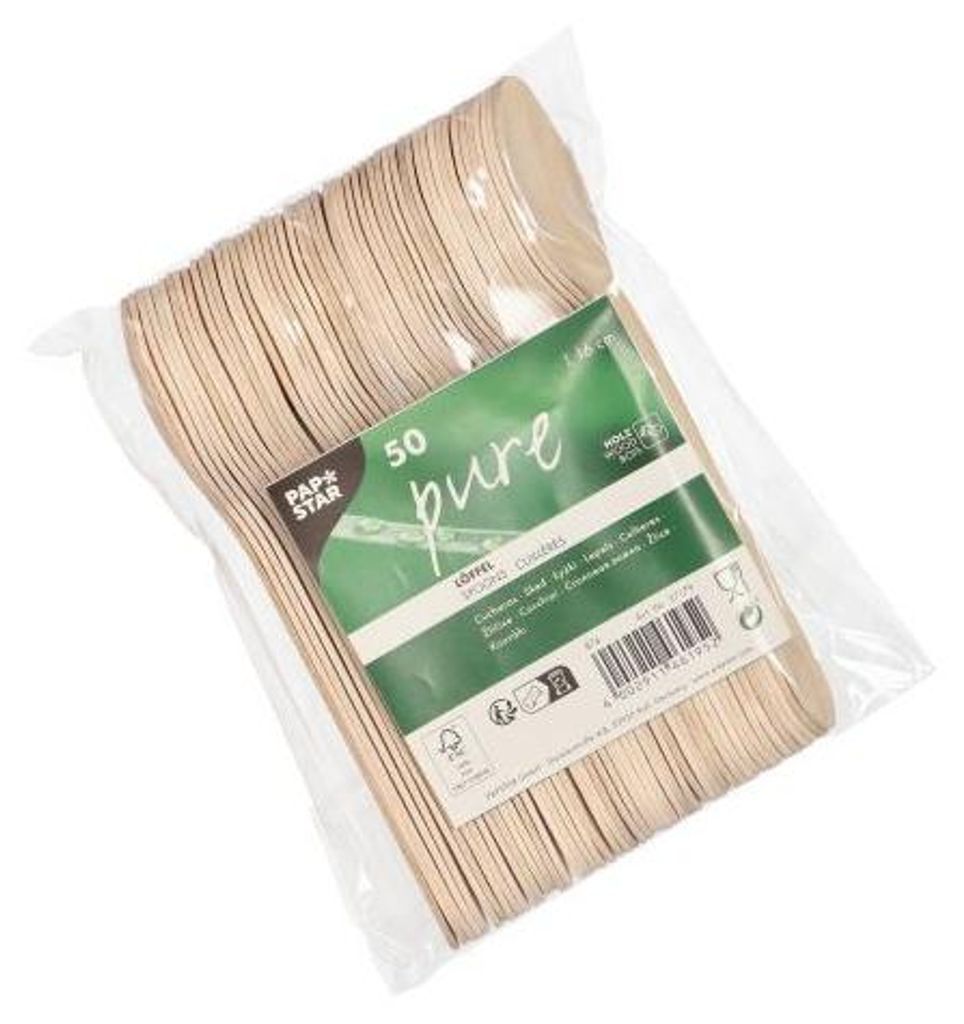 1000 Papstar Löffel Holz pure 16 cm 37179 Produktbild 