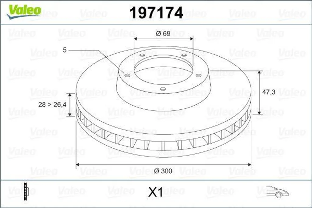 Disque de frein ventilé Valeo 197174 compatible Hyundai et Kia Soul