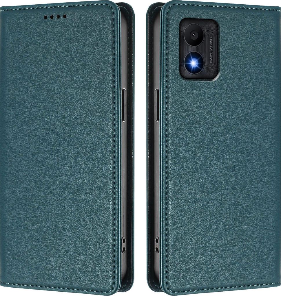 Handyhülle für TCL 303, Kunstleder Klapphülle Stoßfeste Magnetische Hülle mit Ständer Grün