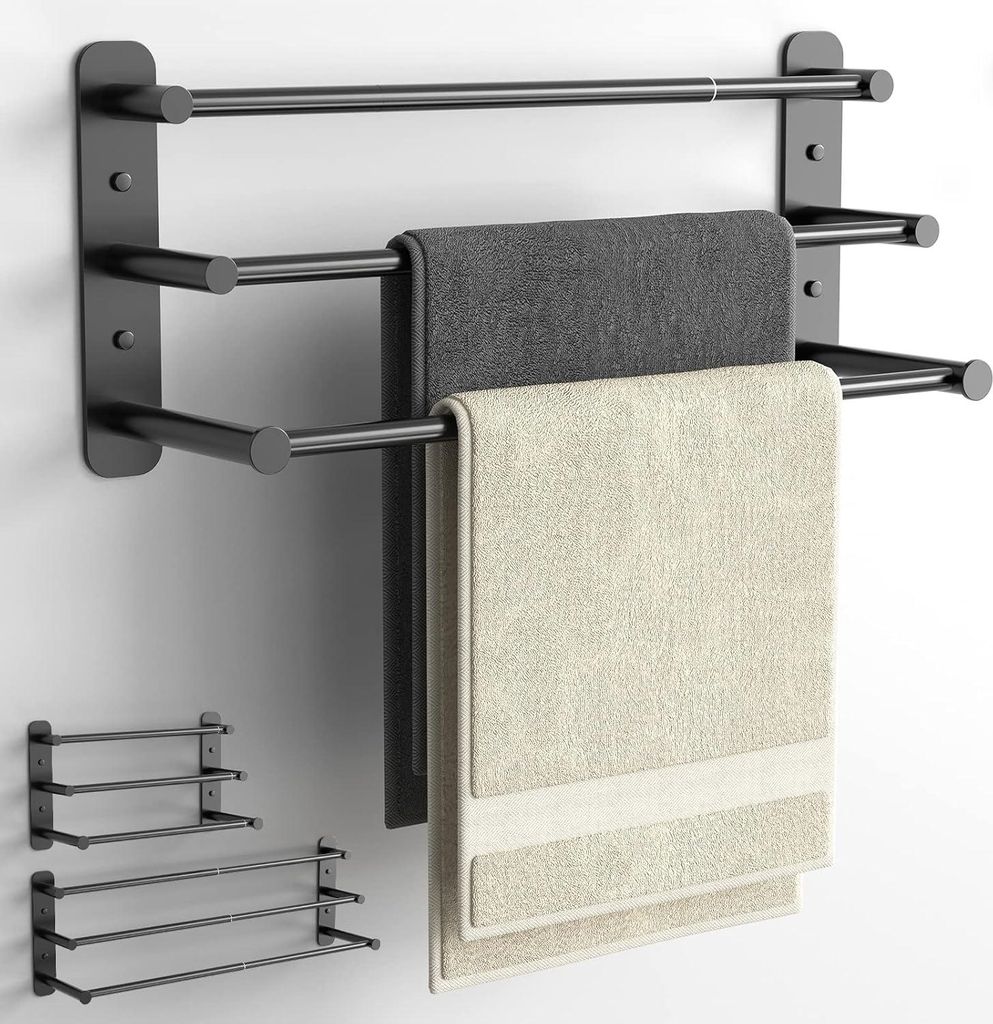 Handtuchhalter für Badezimmer ausziehbar 37-70 cm aus rostfreiem Stahl ohne Bohren - 2 Installationsmethoden schwarz