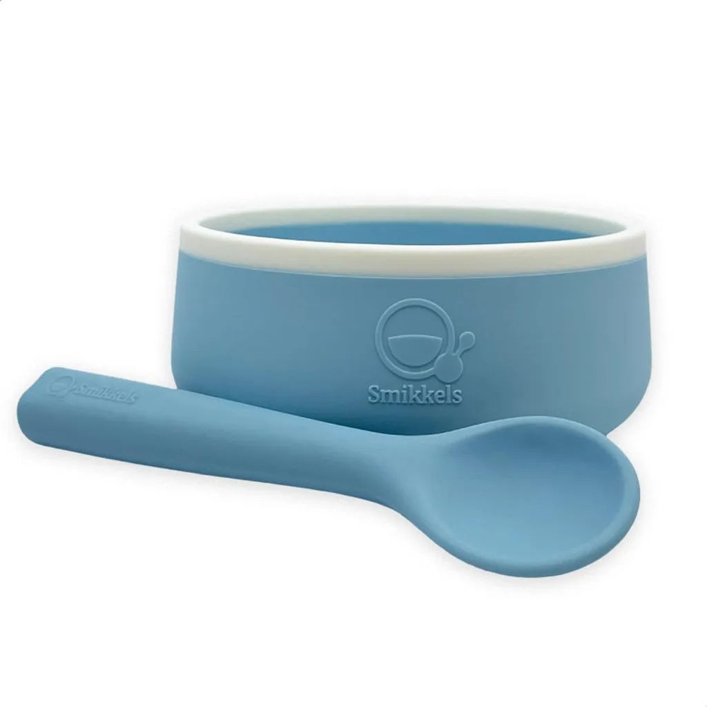 Bol Bébé Diversification Alimentaire Bleu - Set Vaisselle avec Cuillère