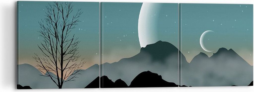 Bild auf Leinwand - Leinwandbild - 3 Teile - Himmel Nacht Illustration - 120x40cm - Wand Bild - Wanddeko - Wandbilder - Leinwanddruck - Bilder - Wa...