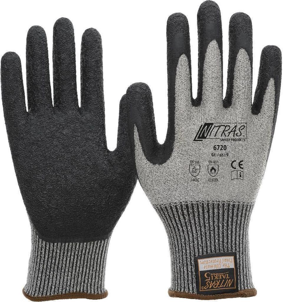 NITRAS TAEKI Schnittschutzhandschuhe, grau / schwarz, EN 388, EN 407 schwarz Gr.: 7