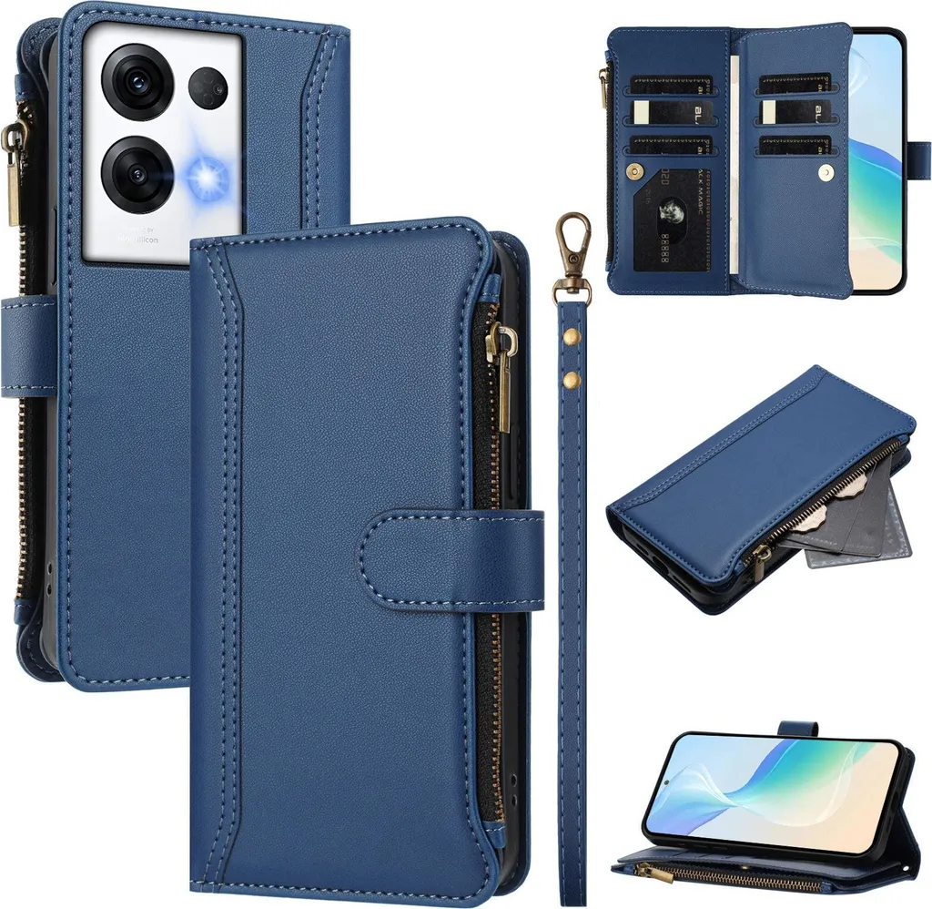 Custodia Oppo Reno8 Pro 5G Antiurto - Portafoglio e Slot Carte Blu