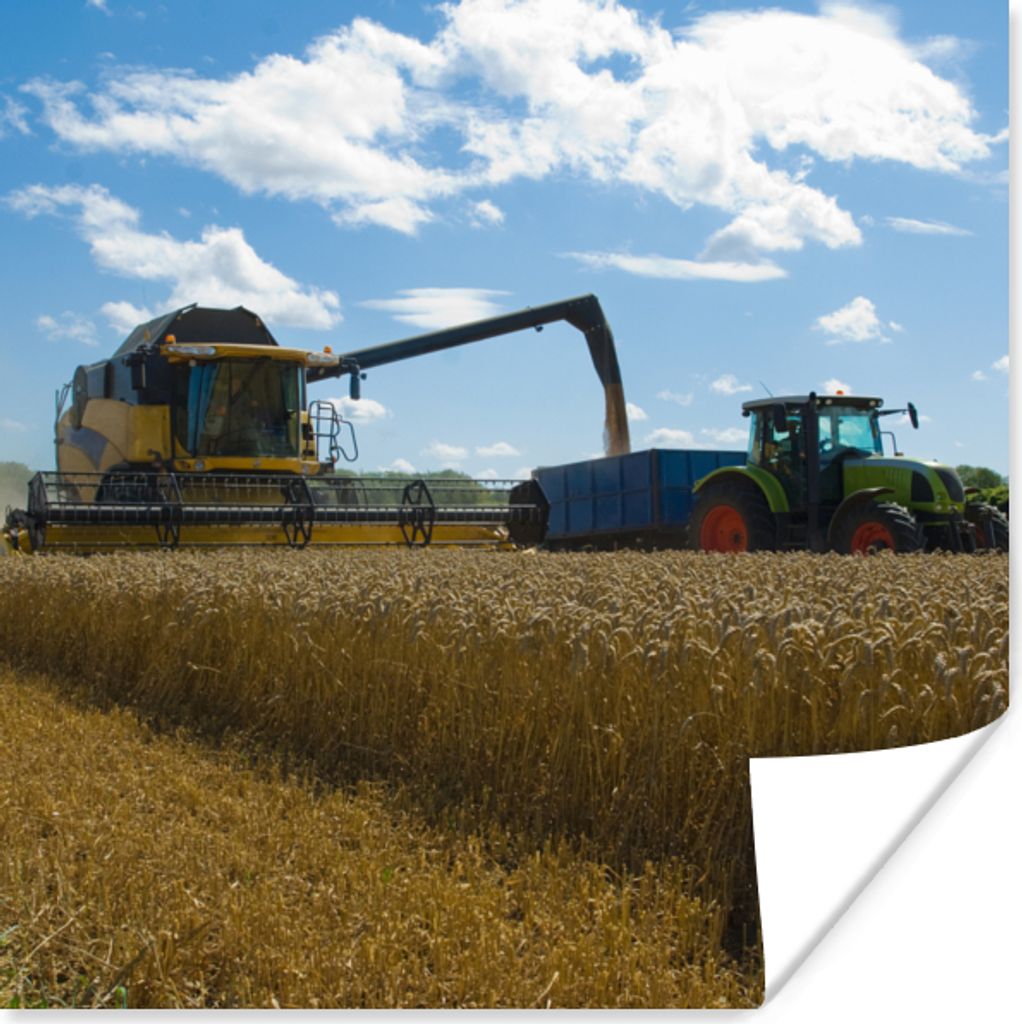 MuchoWow Poster Traktor - Bauernhof - Landleben - Ernte - Getreide 75x75 cm - Wand Dekoration