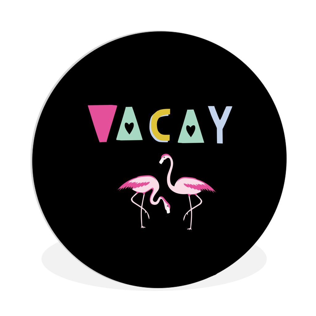 MuchoWow Rundes Wandbild - Runde Bilder Sommer - Flamingo - Schwarz Ø 90 cm Kreis Wanddekoration Kunststoff - Wandkreis - Wandschmuck - Wand-Kre...