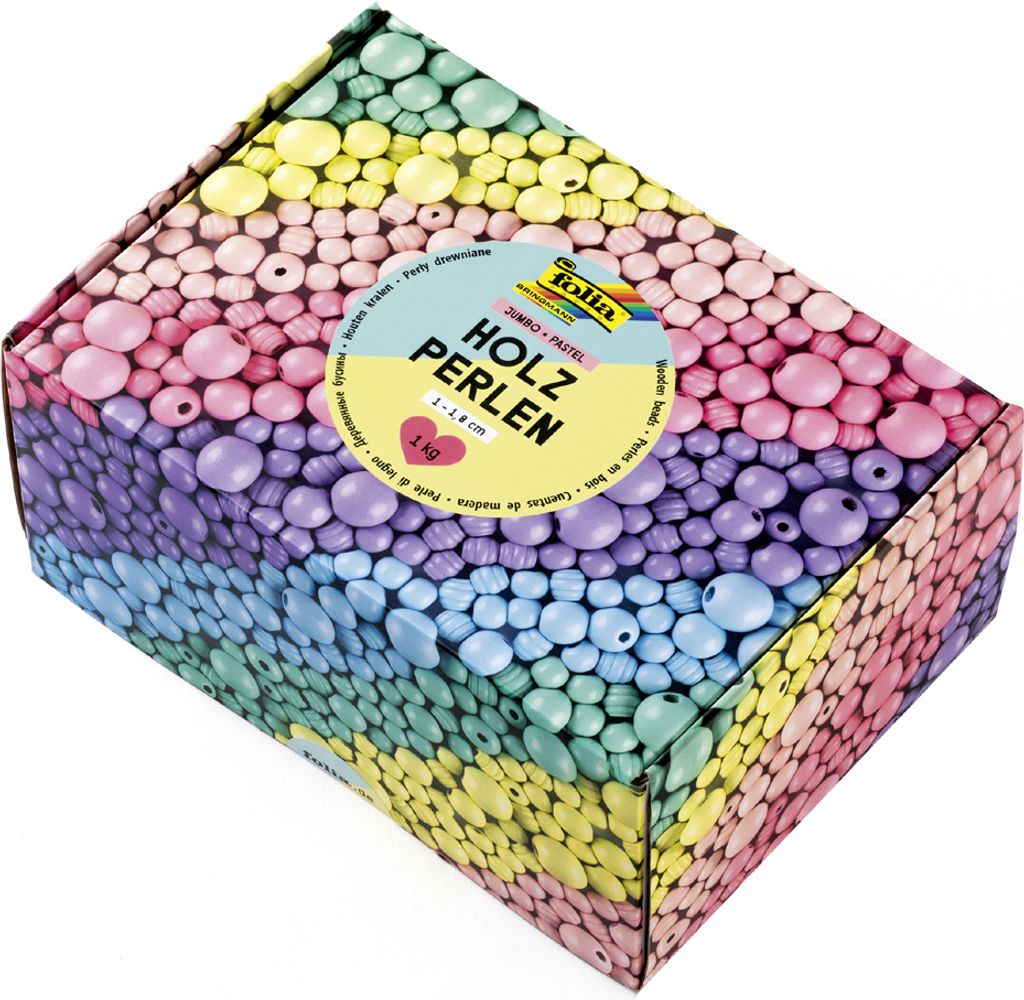 folia Holzperlen-Mix PASTEL Jumbobox 1 kg