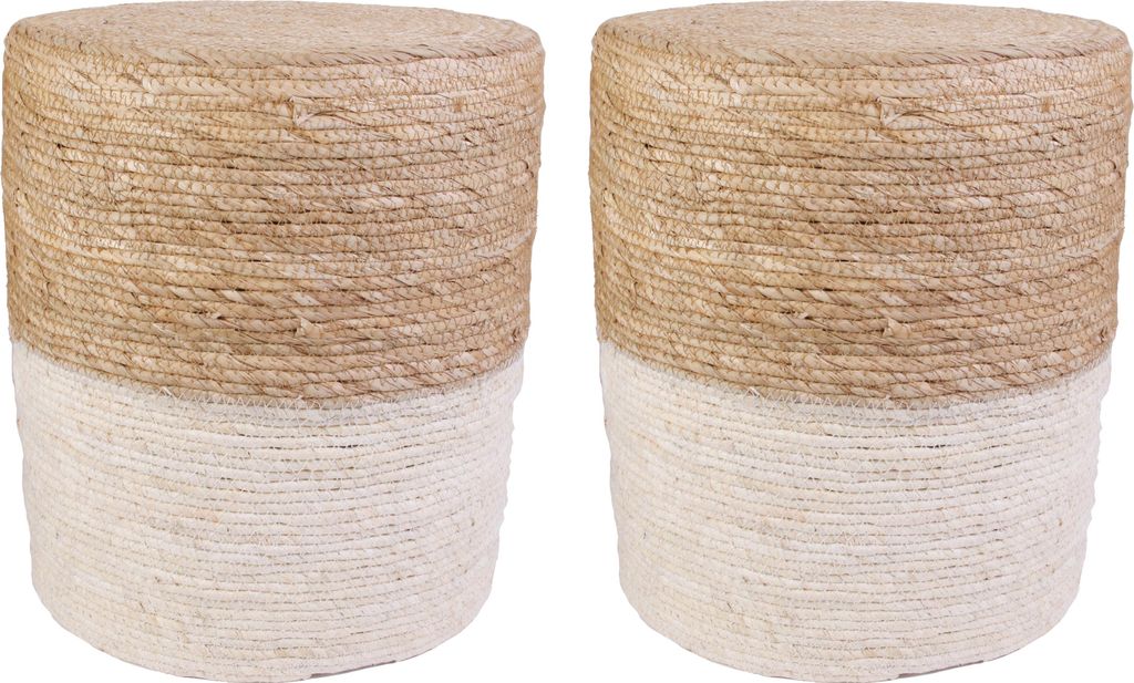 Lot de 2 Poufs - HOME DECO FACTORY - Tressés - Beiges Image du produit 