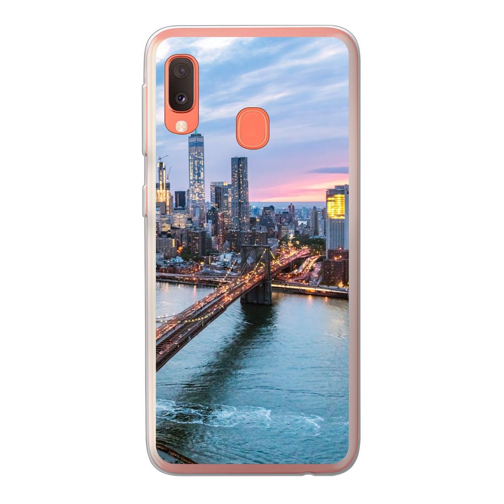 MuchoWow Handyhülle Schutzhülle Hülle für Samsung Galaxy A20e New Yorker Skyline an der Brooklyn Bridge Silikon Softcase Handy Hülle - Abdec...