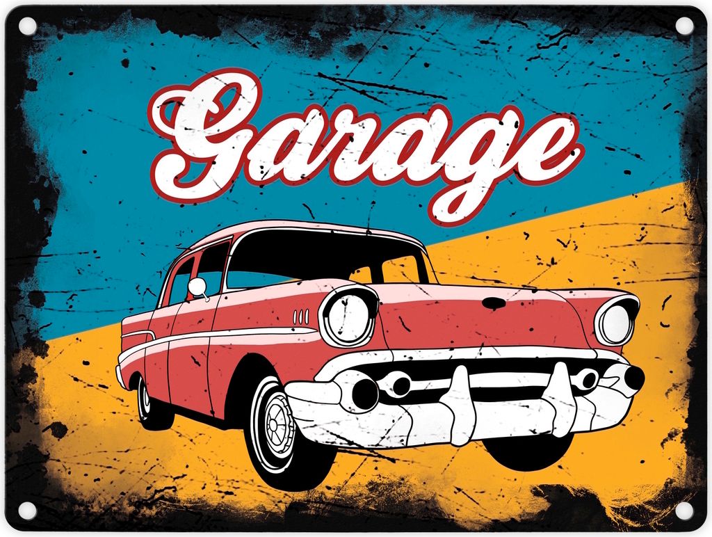 US-Oldtimer Garage Metallschild in 15x20 cm im Used-Look