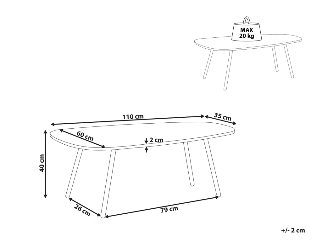 Table de Salon Rectangulaire Design Moderne en Blanc et Noir 110 cm - 3