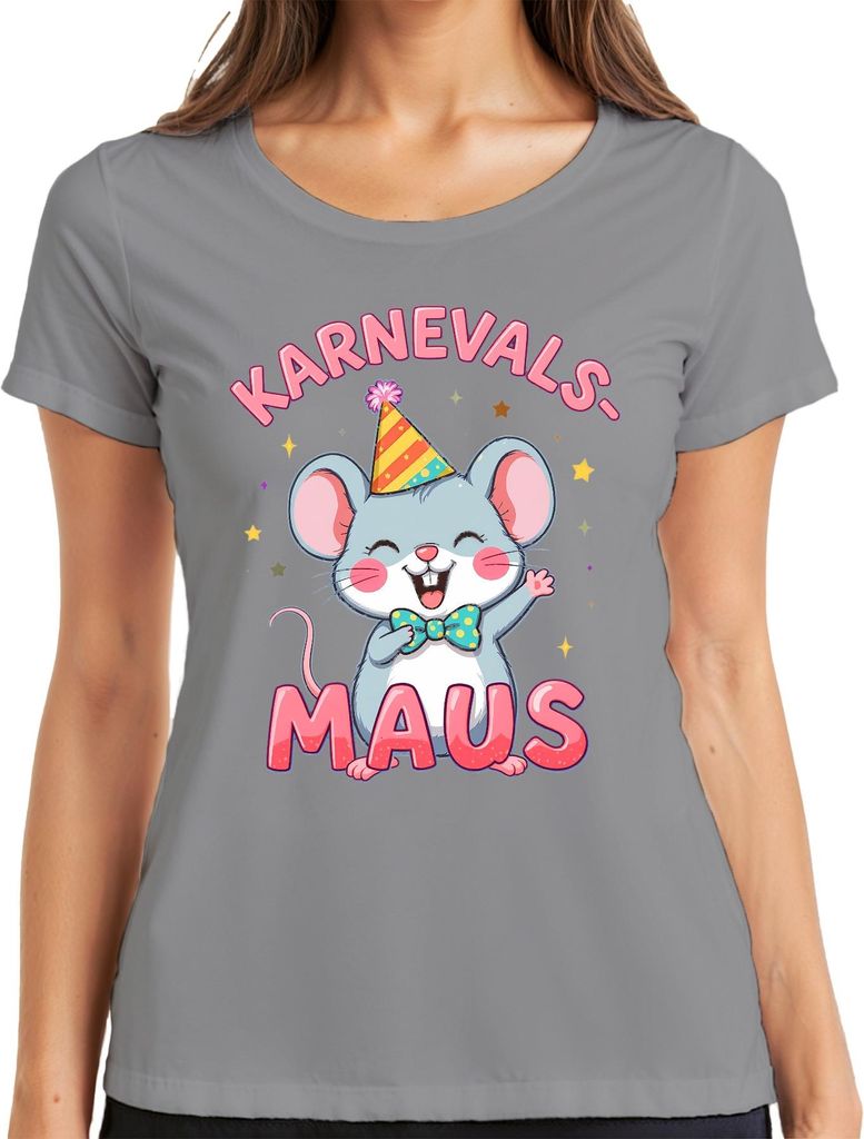 Karnevalsmaus Karneval Fasching Party süß Fastnacht Jeck Köln Damen T-Shirt, Grau, XXL