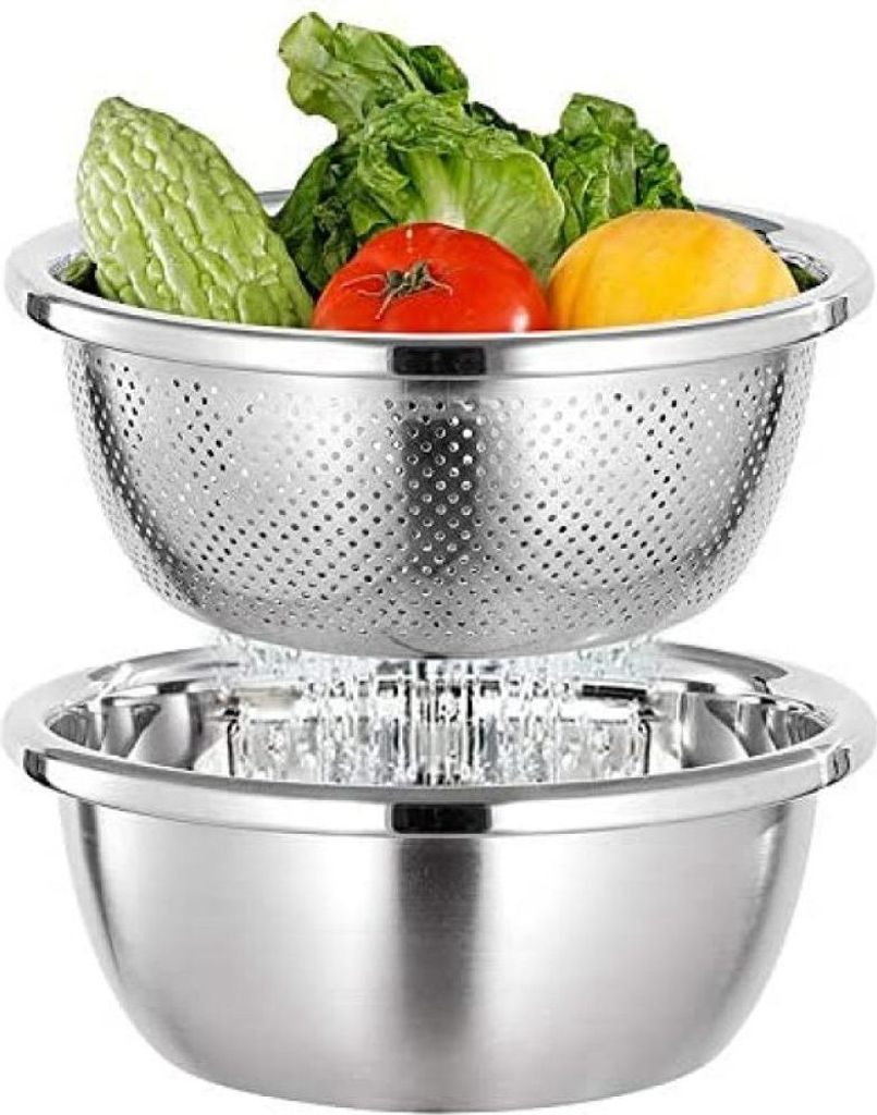 Edelstahlschüssel-Set, Edelstahlsieb und Rührschüssel-Set, Seiher, Küchensieb, Nudelsieb, Reiswaschschüssel, Salatsieb-Schüssel-Set, stapelba...